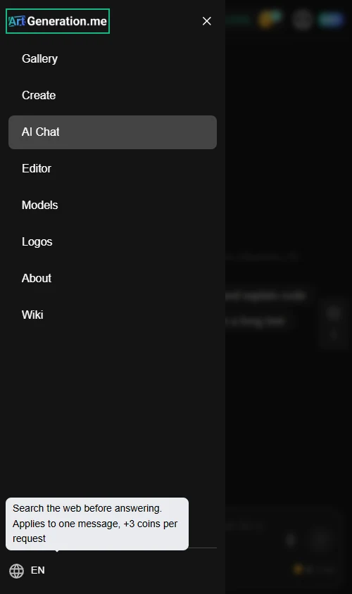 The side menu with the language switcher, opened from the chat
