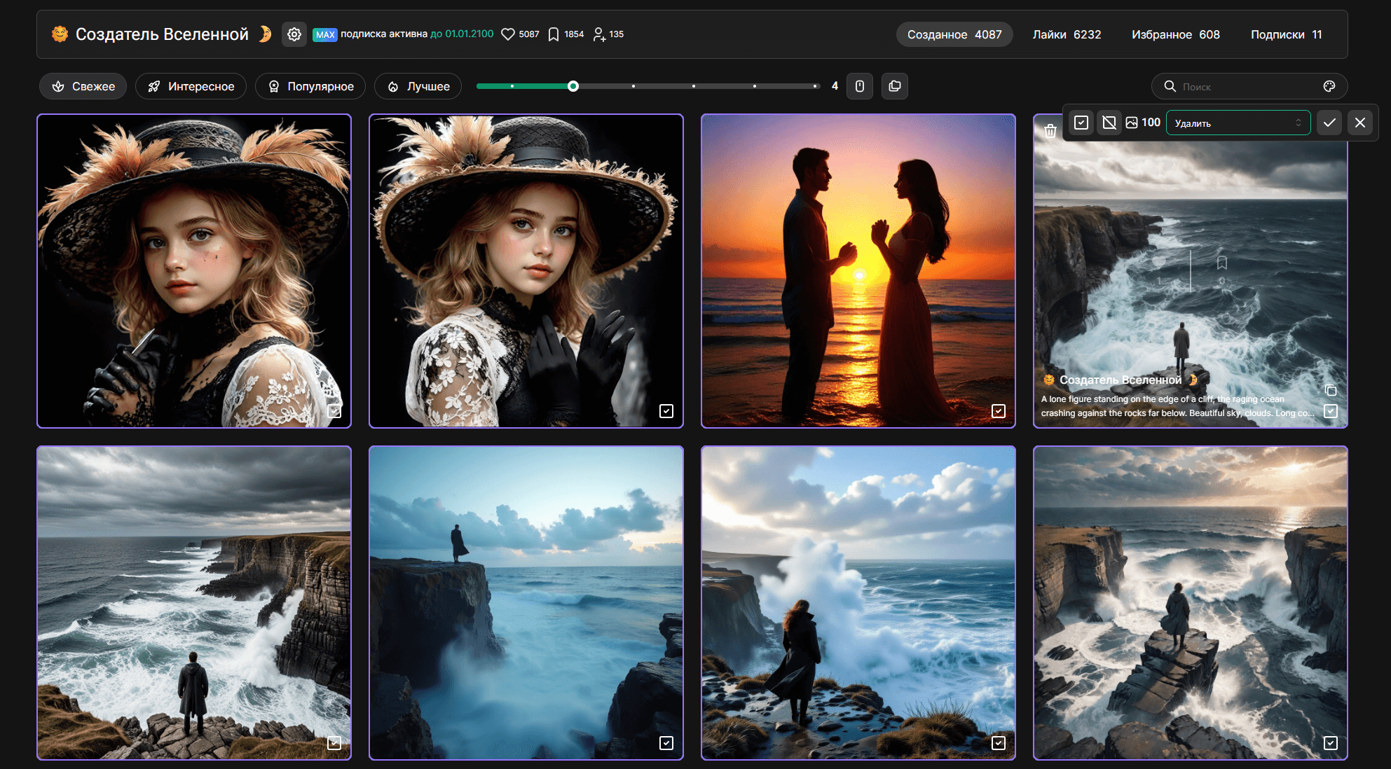 User gallery with saved images