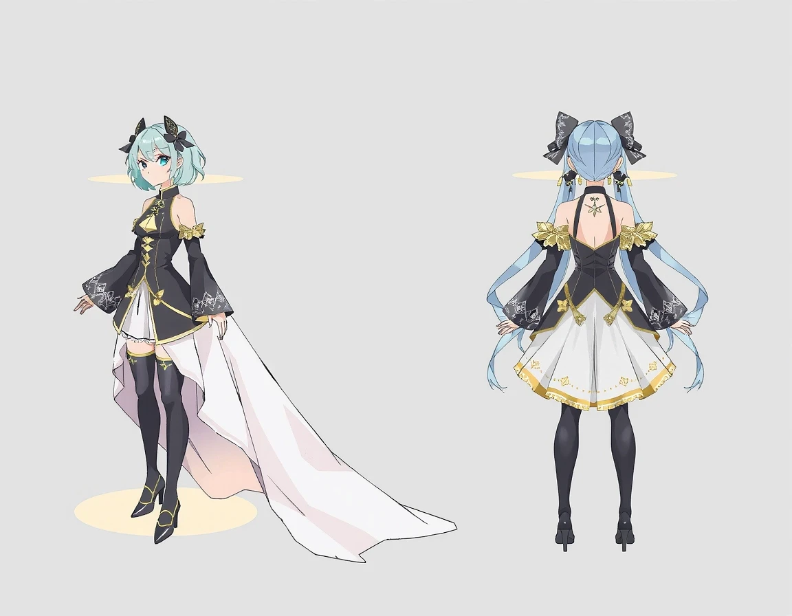 character sheet, front view, back view, side view, general view. Grey background, anime Neptunia, beach — работа пользователя Огненная Охотница