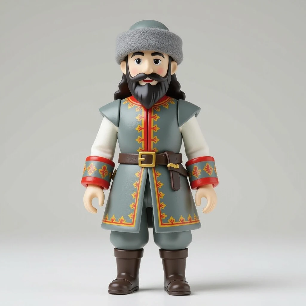 [Ivanushka the Fool - LEGO-style collectible minifigure, studio lighting, product photography, white background, 3D rendering quality] + [matte plastic texture, injection-molded…
