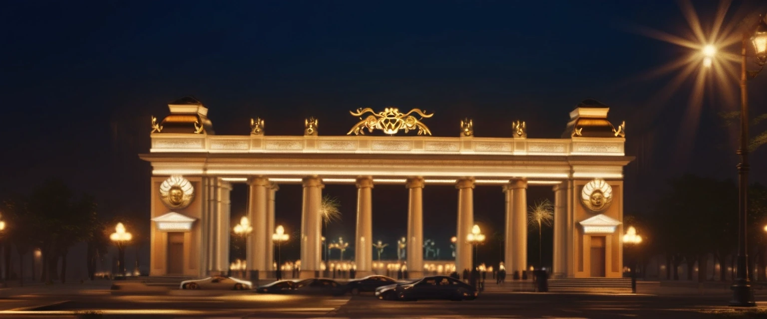 Gorky Park main gate, night lighting, architectural visualization, Gorky Park entrance arch — работа пользователя Блестящая Конвекция