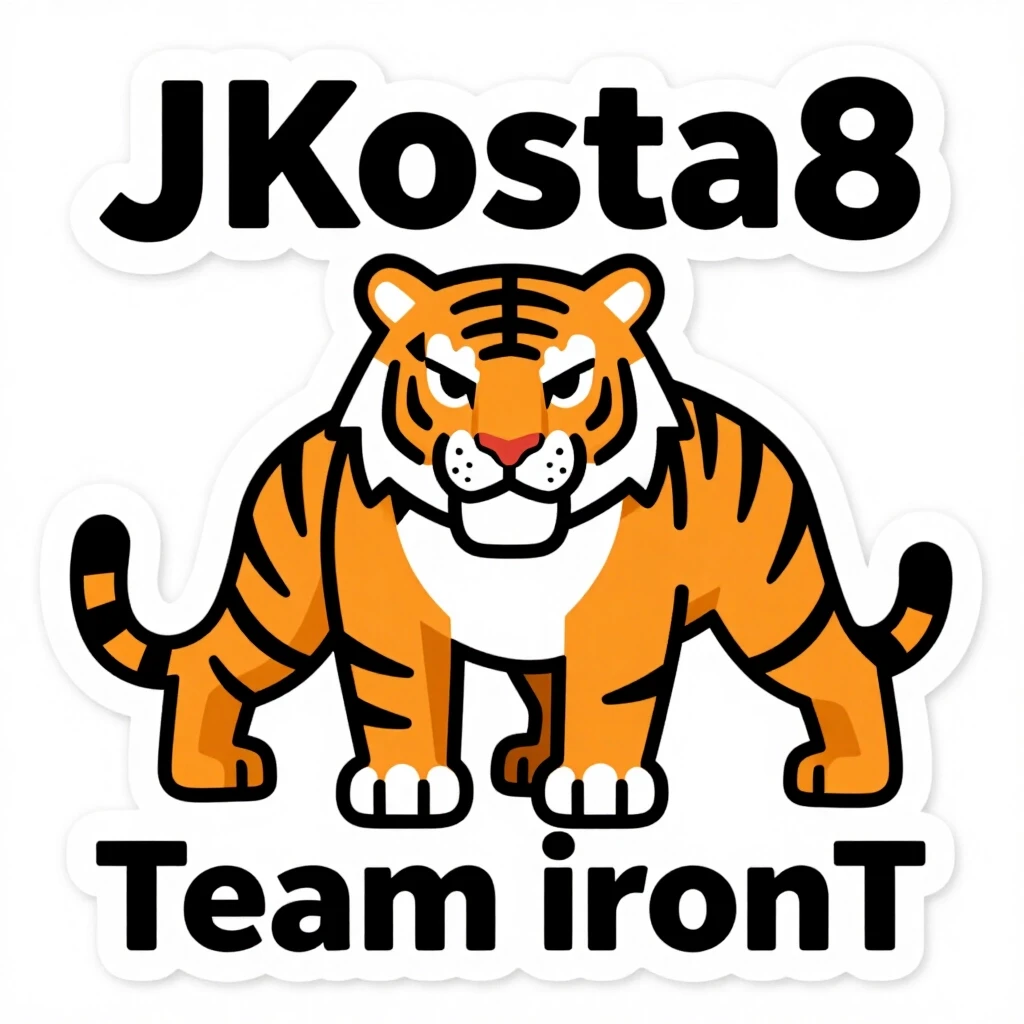 Создай картинку для наклейки в counter strike 2 с видом тигра железного с надписью - JKosta8 а ниже тигра сделай надпись Team ironT — работа пользователя Мистический Атом
