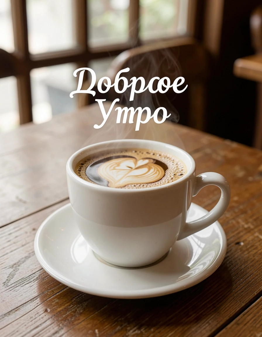 чашка кофе на столе. Вверху надпись "Доброе Утро" — работа пользователя sva1945