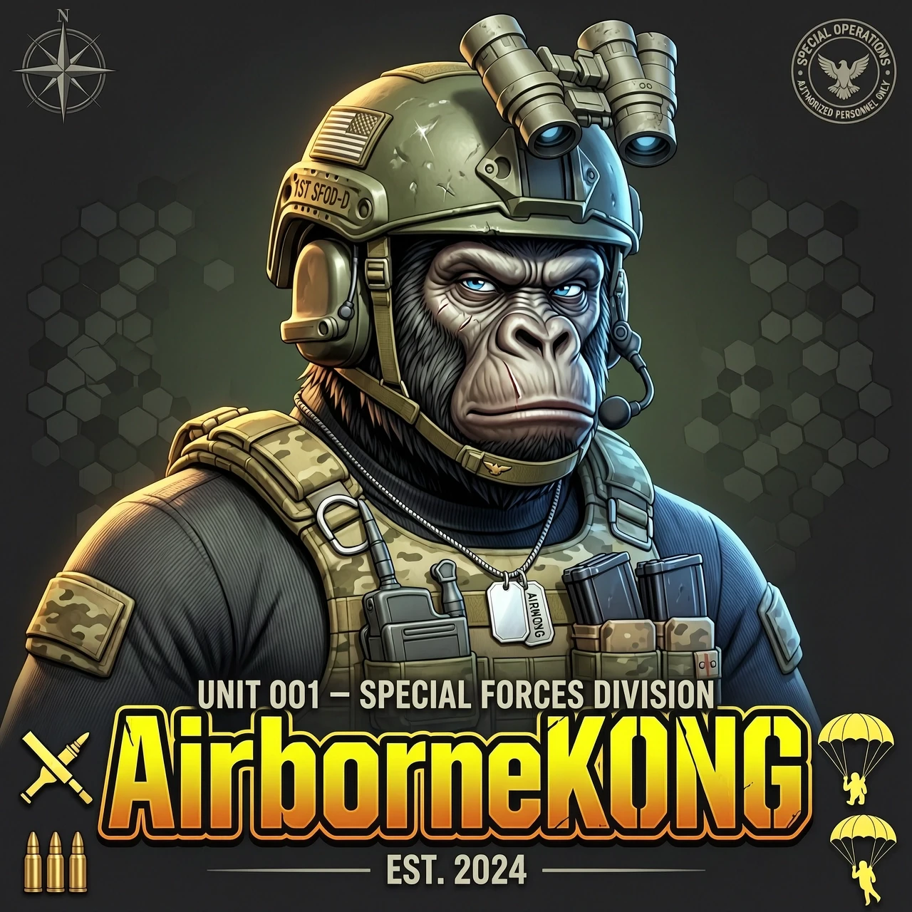 Создать аватар Горилла спецназ с надписью "AirborneKONG" — работа пользователя Бесподобная Русалка