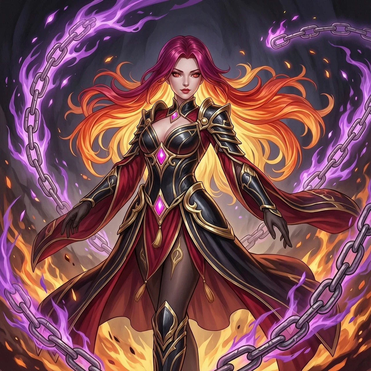 Masterpiece digital painting, premium hand-painted 2D game key art, anime-inspired semi-realistic style. A complete visual reimagining of the character as a stunningly beautiful…