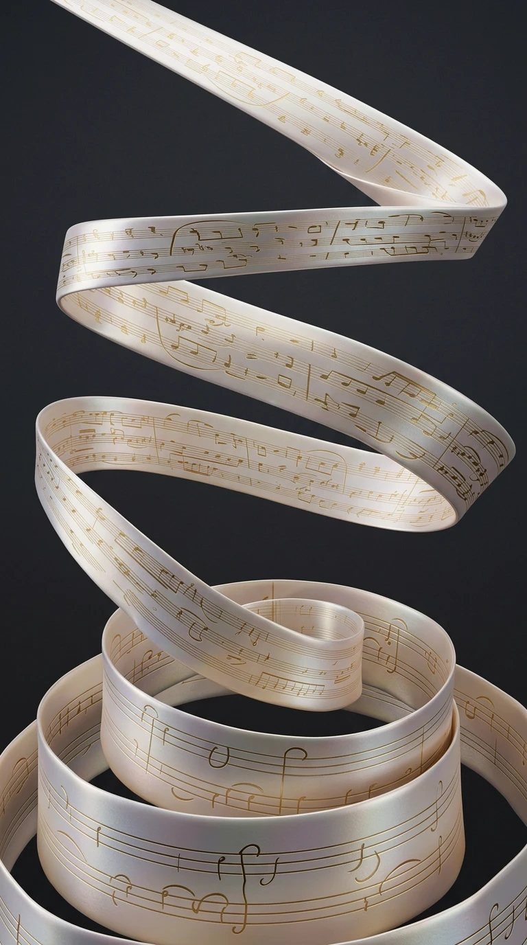 A high-end, professional 3D render of a fluid, undulating ribbon, inspired by the provided shape, designed as a premium graphic element for poster design. The ribbon features a…