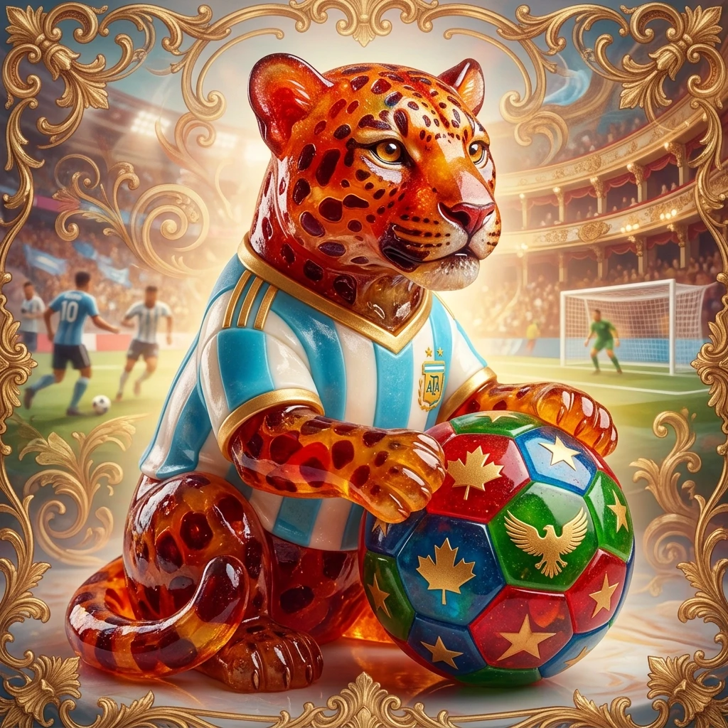 (The Mascot): jelly-marmalade cake in the shape of a jaguar, soccer ball, game, mascot. (Appearance): He is wearing a football uniform in the colors of the national flag of…