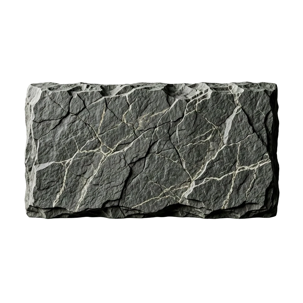 A high-quality isolated asset for Photoshop: a rectangular floating slab made of textured dark grey granite stone, designed as a text background plate. The stone features…