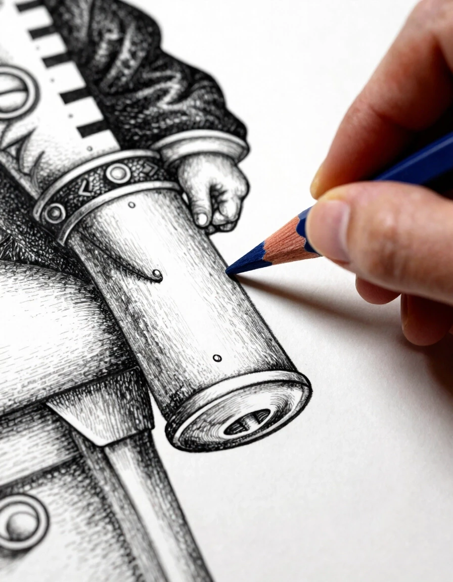 A masterpiece. Creating an image. ((Style - naive graphics in colored pencils:1,6)). High resolution. High detail and clear texture. Close-up. High quality. Increased attention…