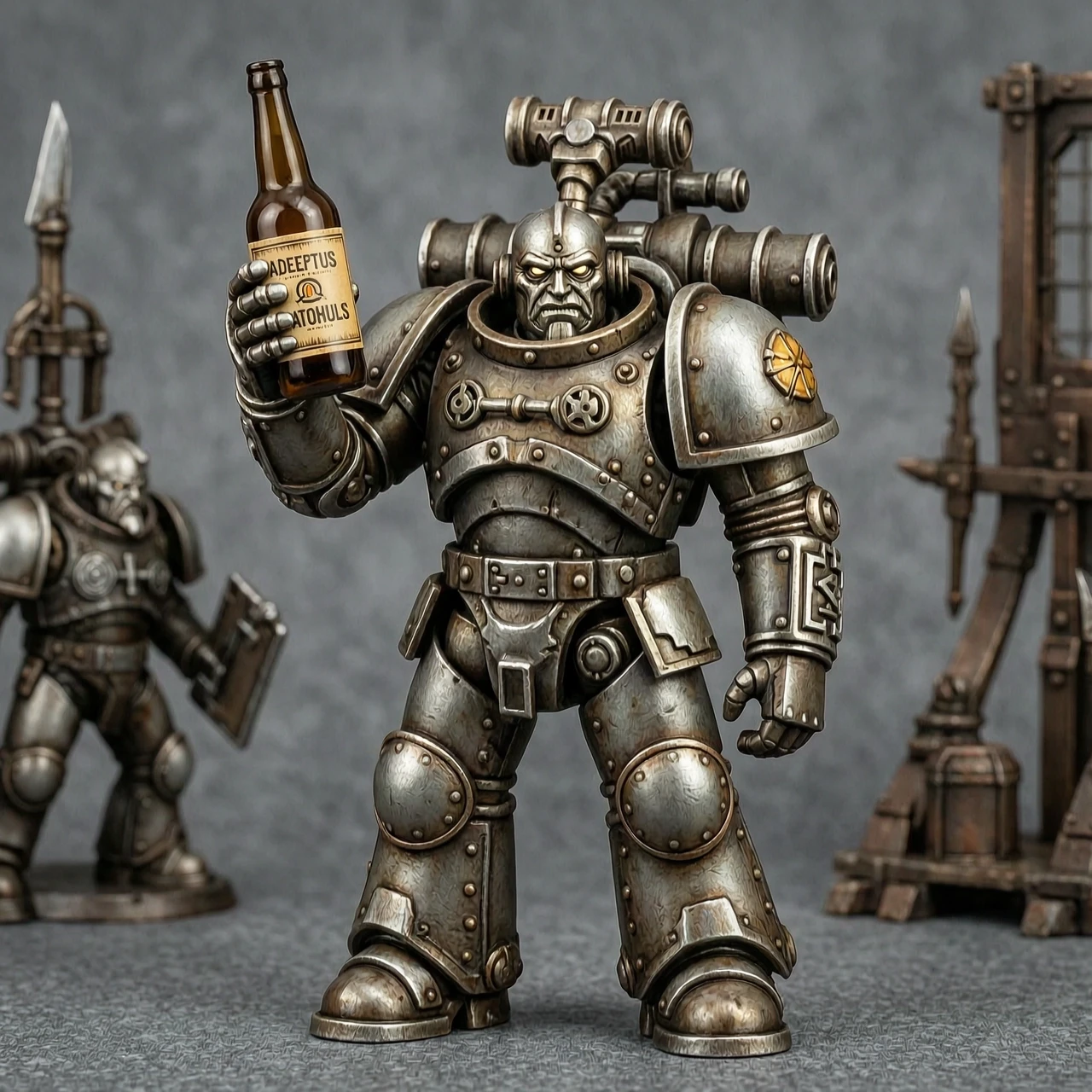 Техножрец Адептус Механикус из вселенной Warhammer 40000 с бутылкой алкоголя — работа пользователя Сверхновый Вояж