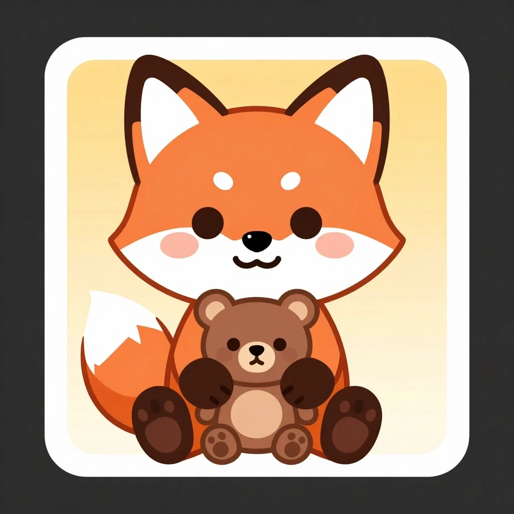 NFT character card. cute fox with a bear in its paws — работа пользователя Спиральная Волна