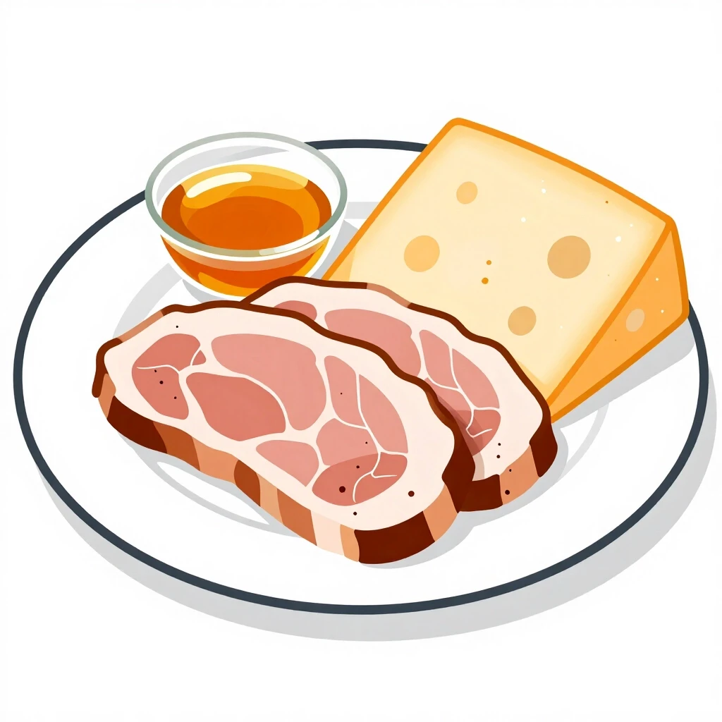 scetch of sliced meat and cheese with honey on a plate — работа пользователя Роскошный Порыв