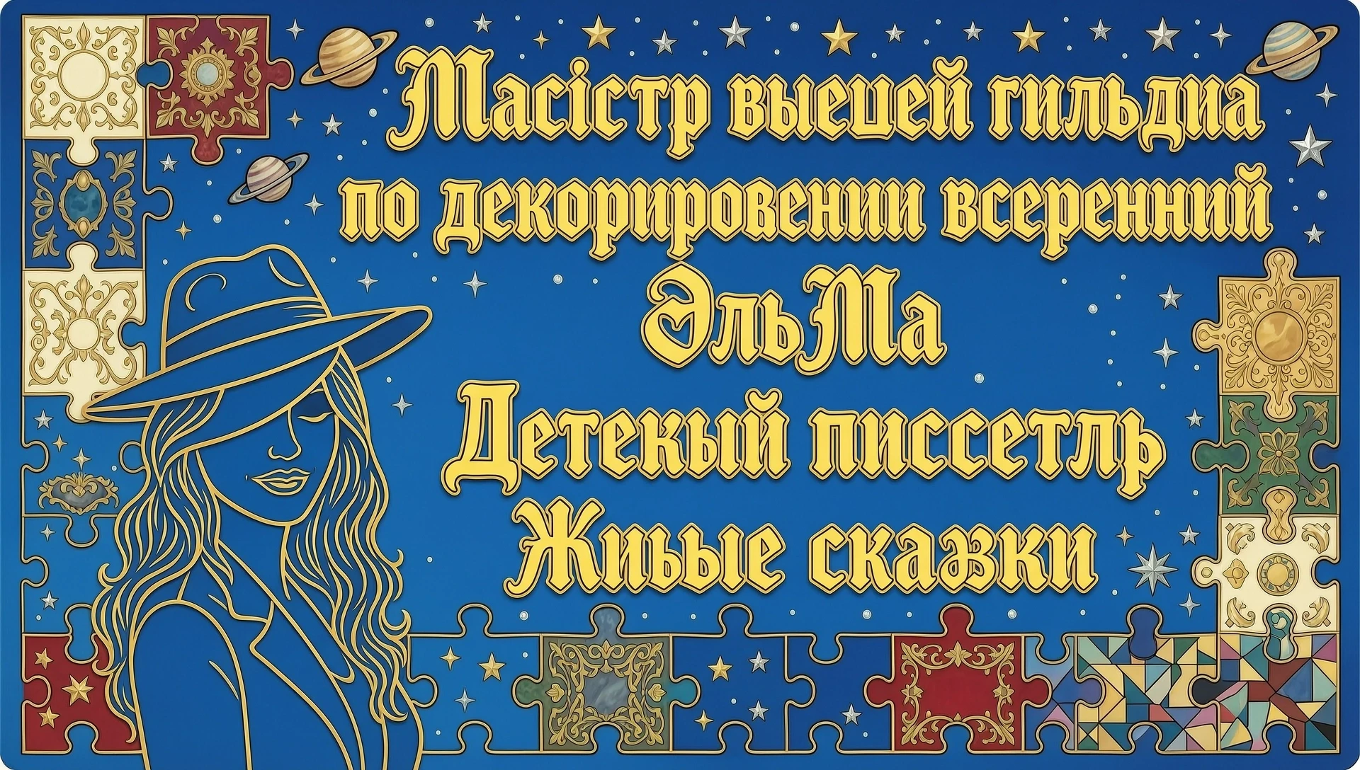Представьте себе визитную карточку редкой профессии. Расположите гармонично строки текста. Шрифт на русском языке с засечками, представляет из себя фигурное произведение…