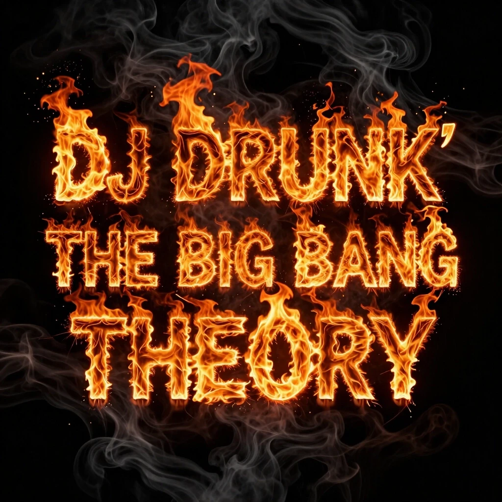 Trendy 2026 EDM album cover. Pitch-black void background with thick, heavy pitch-black rolling smoke. In the center, a text on three lines: line 1 "DJ DRUNK'",…