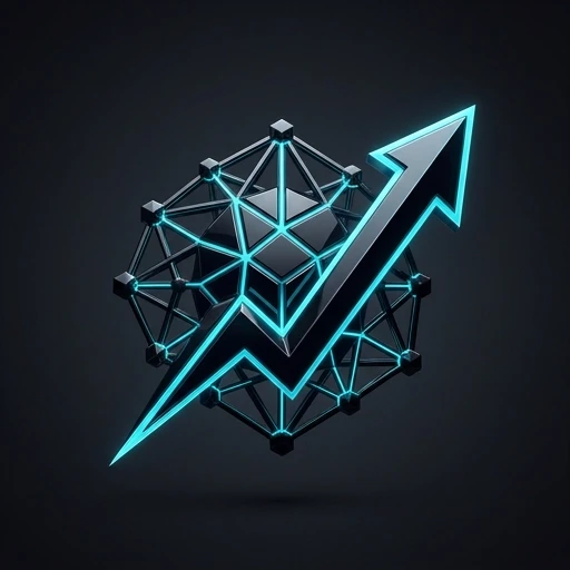 Prompt: Professional fintech logo icon for "M15". Abstract representation of a neural network node merging with a sleek upward trend vector. No grids, no candles.…