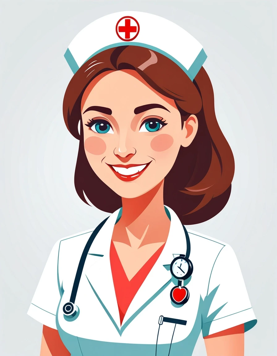 Professional vector graphics on a pristine white background. Nurse smiling, pressure measurement, heart health. — работа пользователя Радужный Чародей