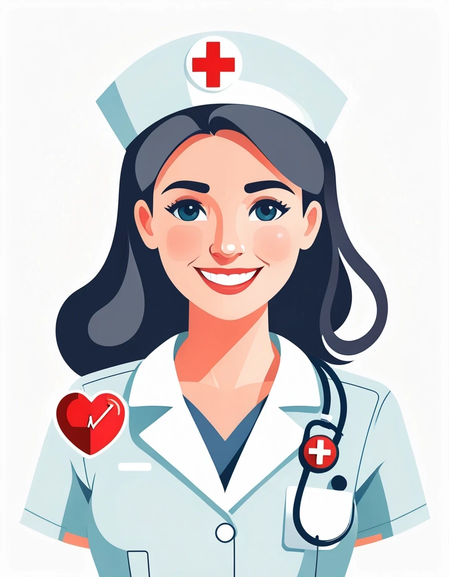 Professional vector graphics on a pristine white background. Nurse smiling, pressure measurement, heart health. — работа пользователя Радужный Чародей