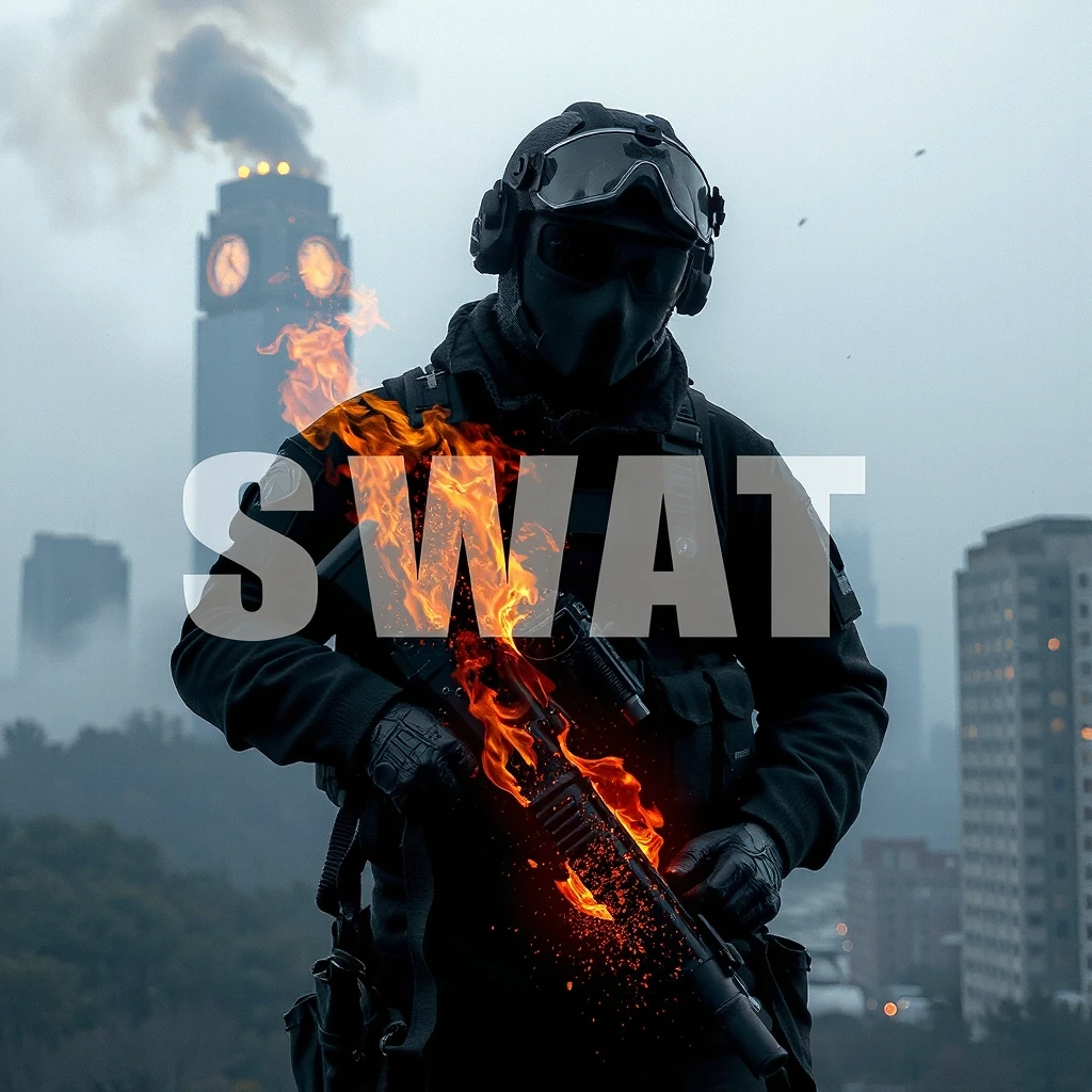 сделай картинку с надписью SWAT чтоб на заднем фоне был огонь и город — работа пользователя Таинственная Нирвана