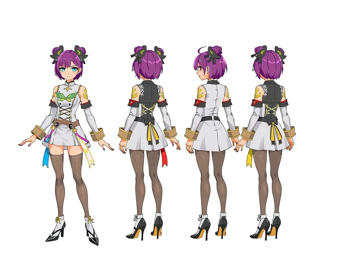 character sheet, front view, back view, side view, general view. Grey background, Neptunia — работа пользователя Огненная Охотница