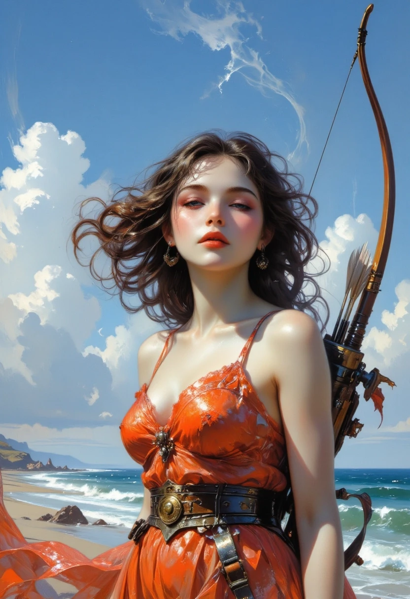 A masterpiece in the style of Alma Tadema, featuring clear lines, dynamic brushstrokes, and rich textures in the background, evoking nostalgia, perhaps with subtle patterns…