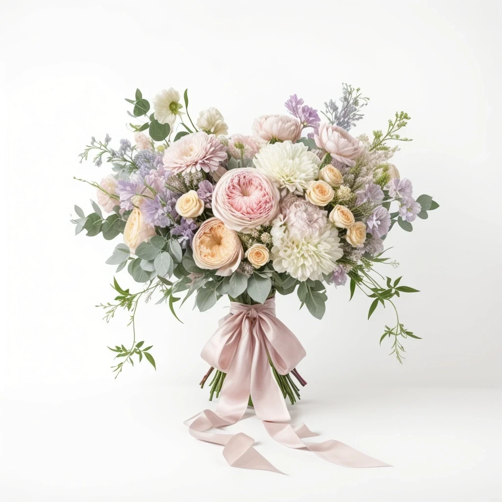 create a realistic photo, an exclusive expensive, unusual bouquet of flowers, pastel colors. The photo quality is high, with a resolution of 300 dpi. The photo was taken in a…