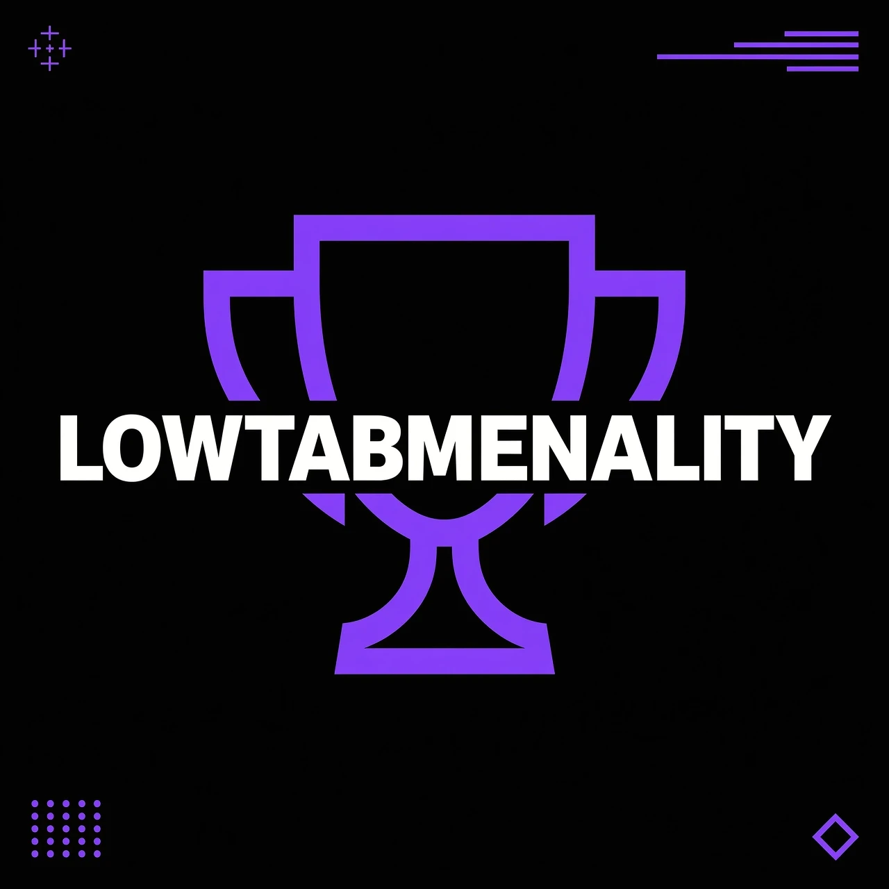 Логотип для киберспортивной команды по игре Counter-strike 2 под названием "LOWTABMENTALITY", логотип должен быть минималистичный, в бело фиолетовом цвете, из надписей…