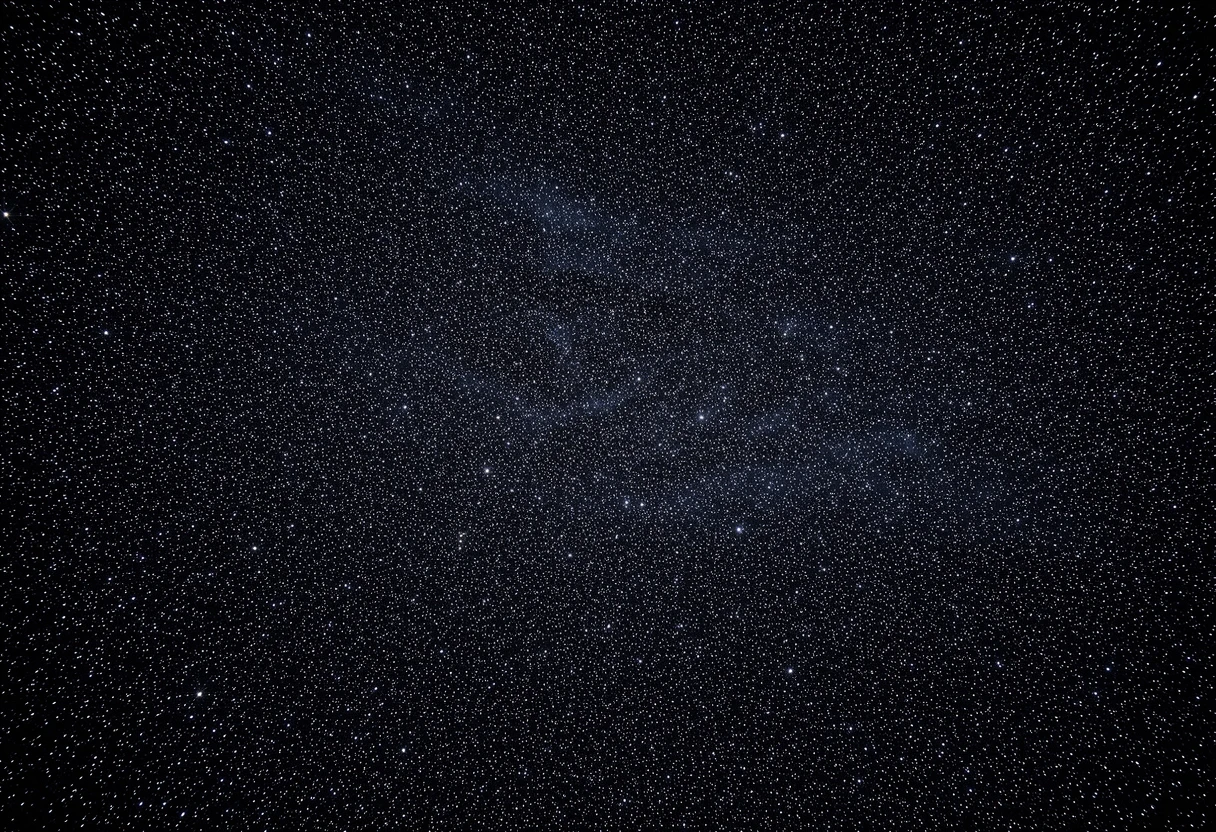 A vast, endless field of countless shimmering stars scattered across the deep black void of dark matter space. No galaxies, no spirals, no central objects — just pure, dense…