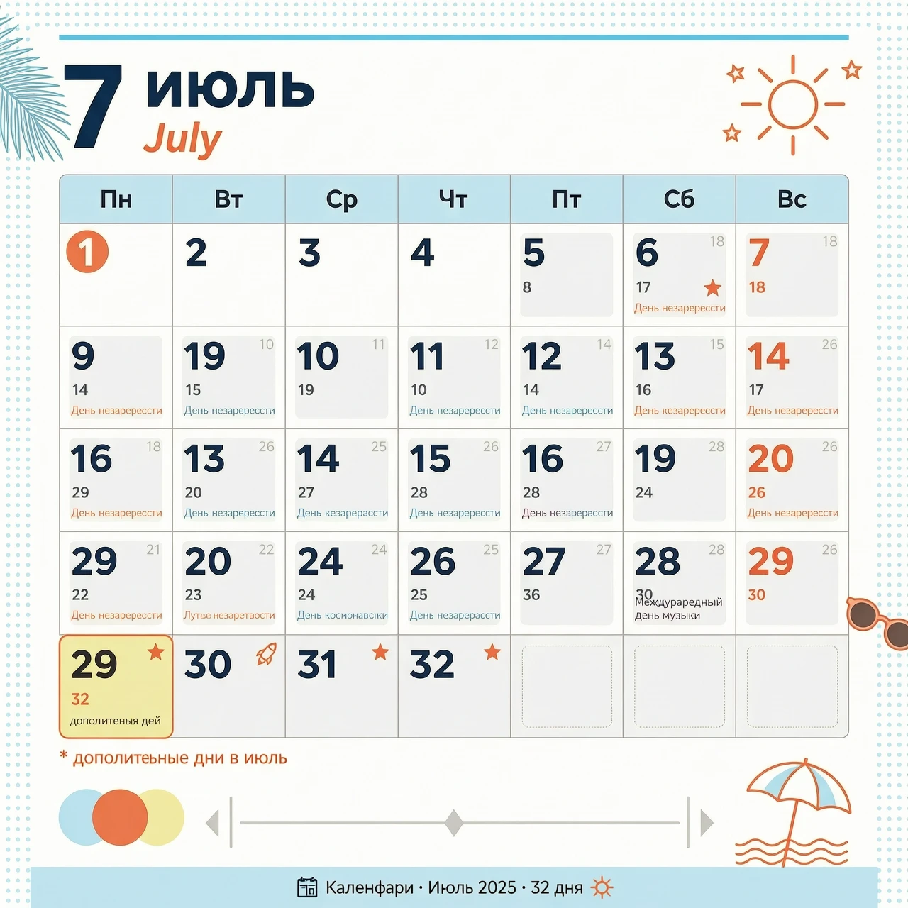 календарь,месяц июль ,32 дня — работа пользователя Металлический Диффузия