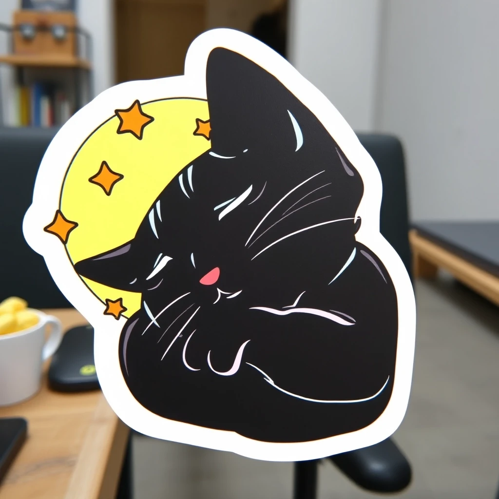 Стикер с спящим чёрным котом — работа пользователя Пылающая Звезда