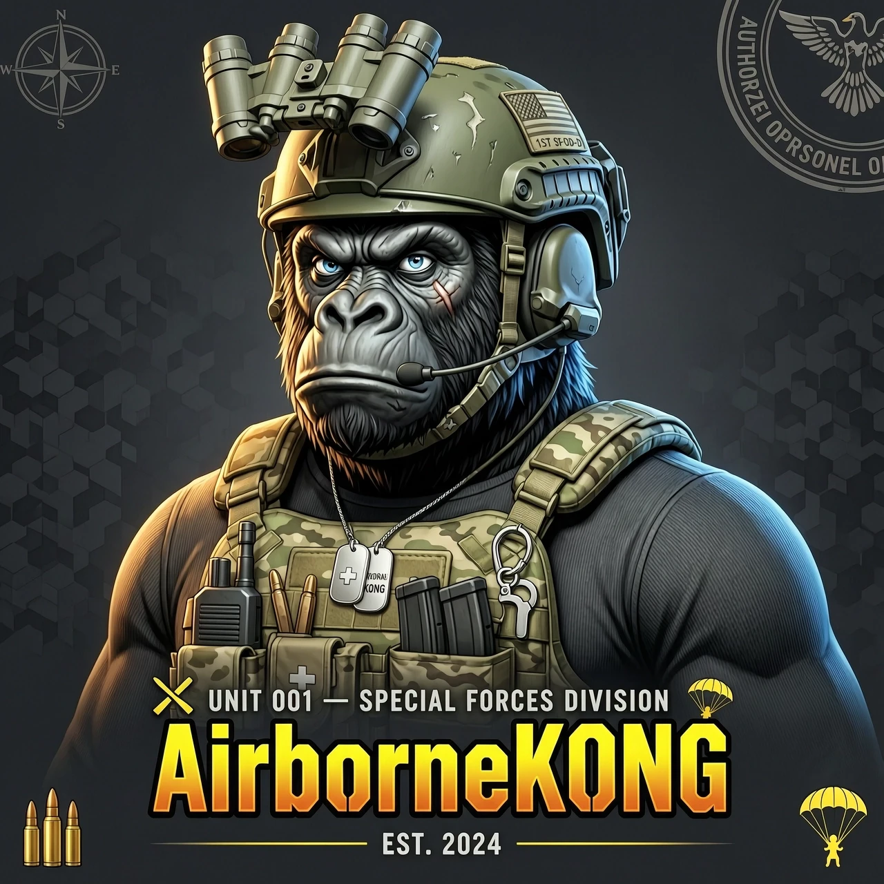 Создать аватар Горилла спецназ с надписью "AirborneKONG" — работа пользователя Бесподобная Русалка