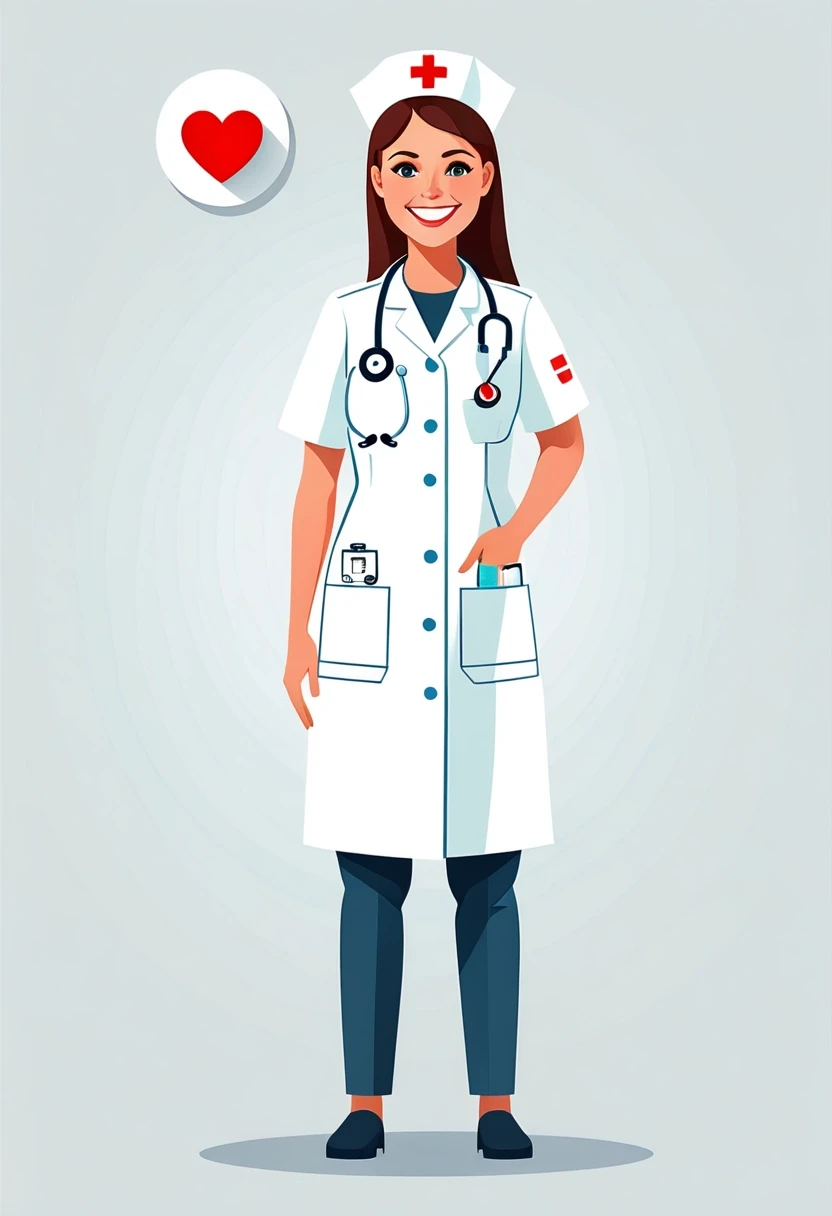 Professional vector graphics on a pristine white background. realictic Nurse smiling, pressure measurement, heart health. — работа пользователя Радужный Чародей