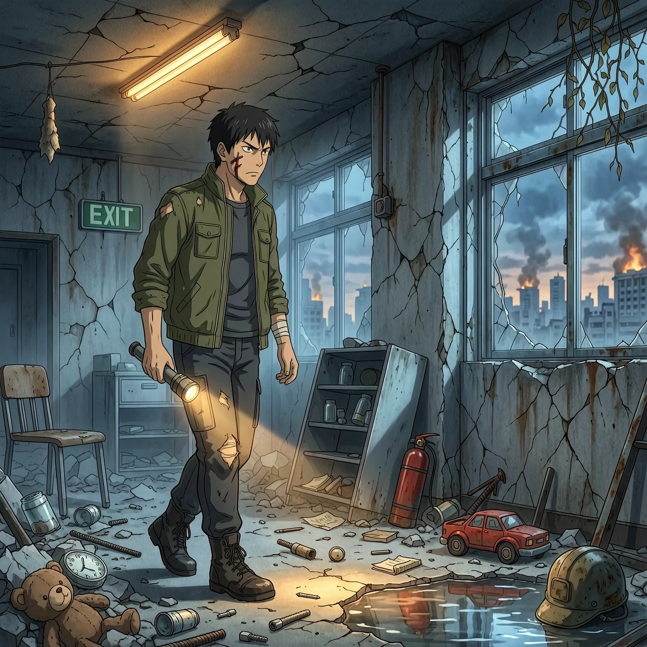 High-quality modern anime, cinematic post-apocalyptic horror, consistent character design, Japanese animation aesthetic, detailed backgrounds, dramatic lighting, atmospheric…