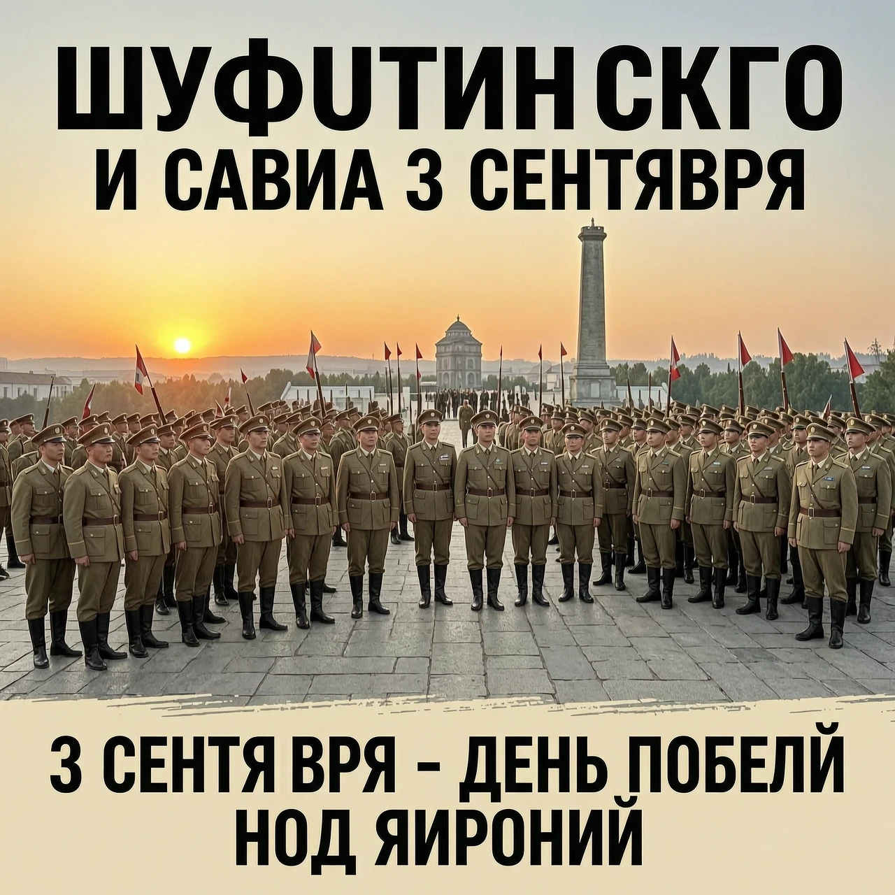 Создай изображение на тему песни Шуфутинского "И снова 3 сентября" добавь к нему, что 3 сентября - день победы над Японией — работа пользователя Бирюзовый Оптодиод