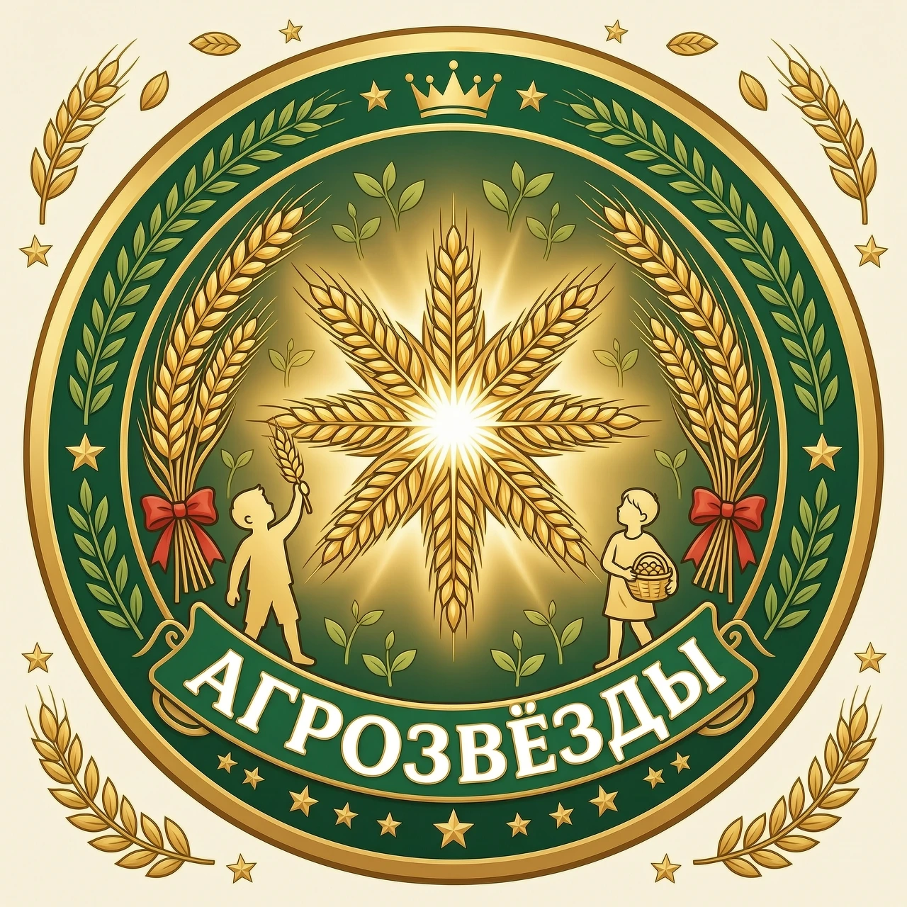 Эмблема с названием АГРОЗВЁЗДЫ. На эмблеме должна быть звезда, колосья ( Или звезда из колосьев), что- то сельскохозяйственное и могут быть дети. Эмблема должна быть яркая. с…