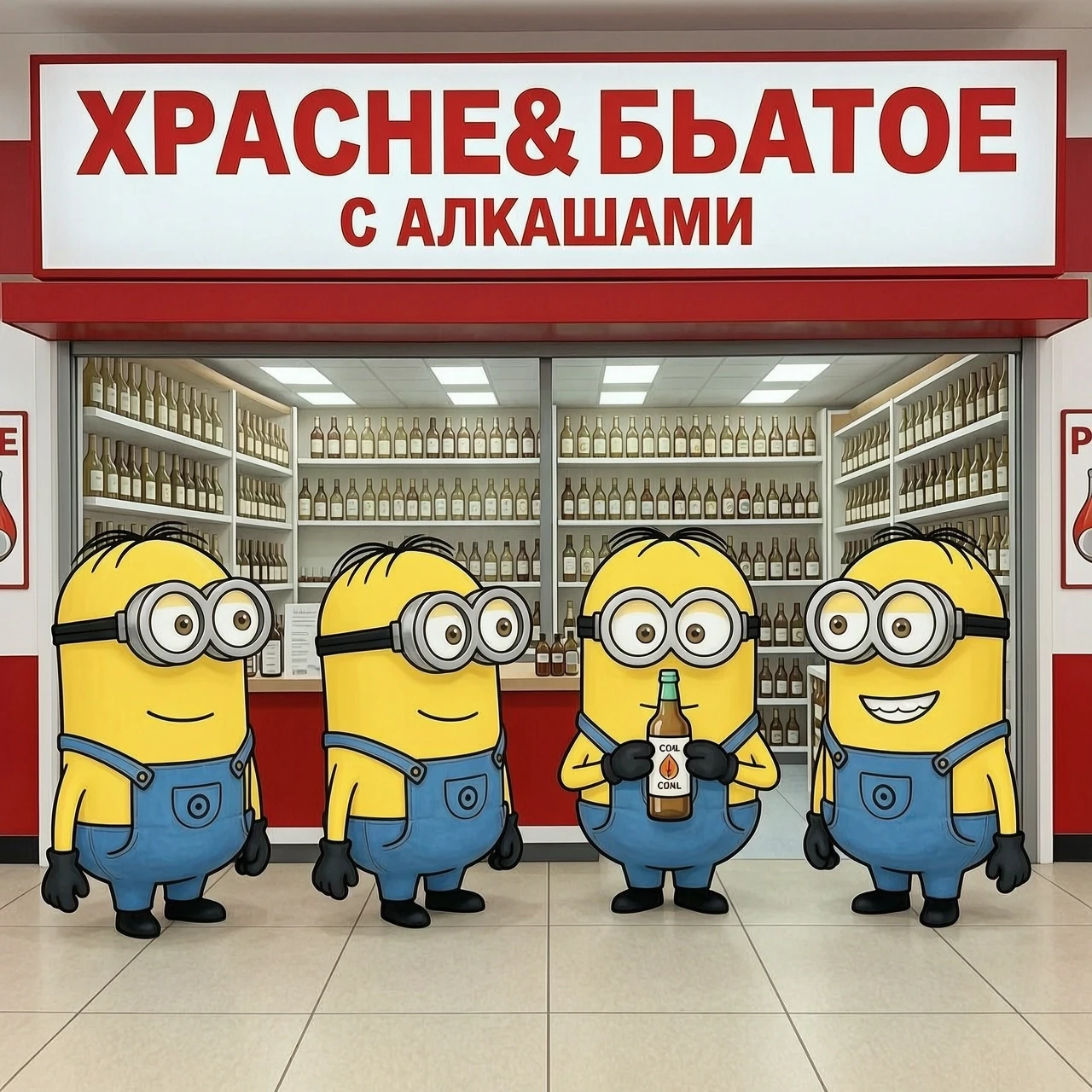 Четыре миньона работают в магазине красное&amp;белое с алкашами — работа пользователя Неповторимая Аспидина
