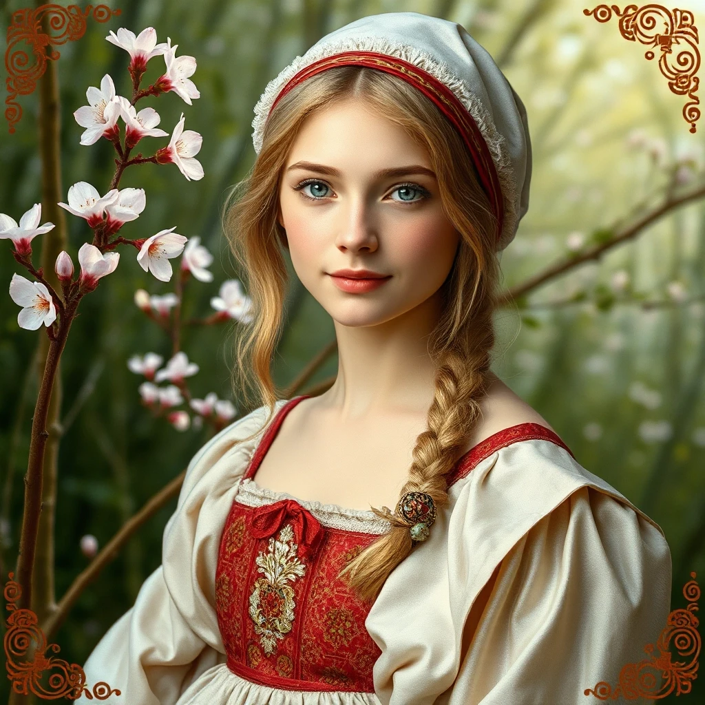 Russian Russians: A detailed portrait of a young woman of Slavic appearance from the 16th century in a traditional long Russian sundress and a traditional Russian cocoanut…