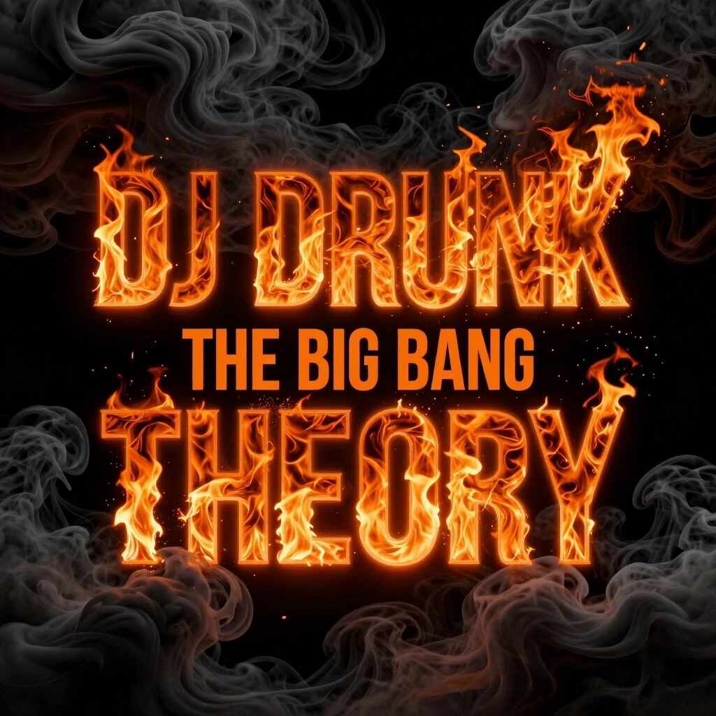 Trendy 2026 EDM album cover. Pitch-black void background with thick, heavy, pitch-black rolling smoke. Hyper-bold wide contemporary font on three lines: line 1 "DJ…