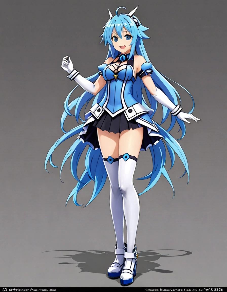 Smile Spiral Neptunia-woman, full height, blue storm top, character sheet, Grey background — работа пользователя Новаторская Симметрия
