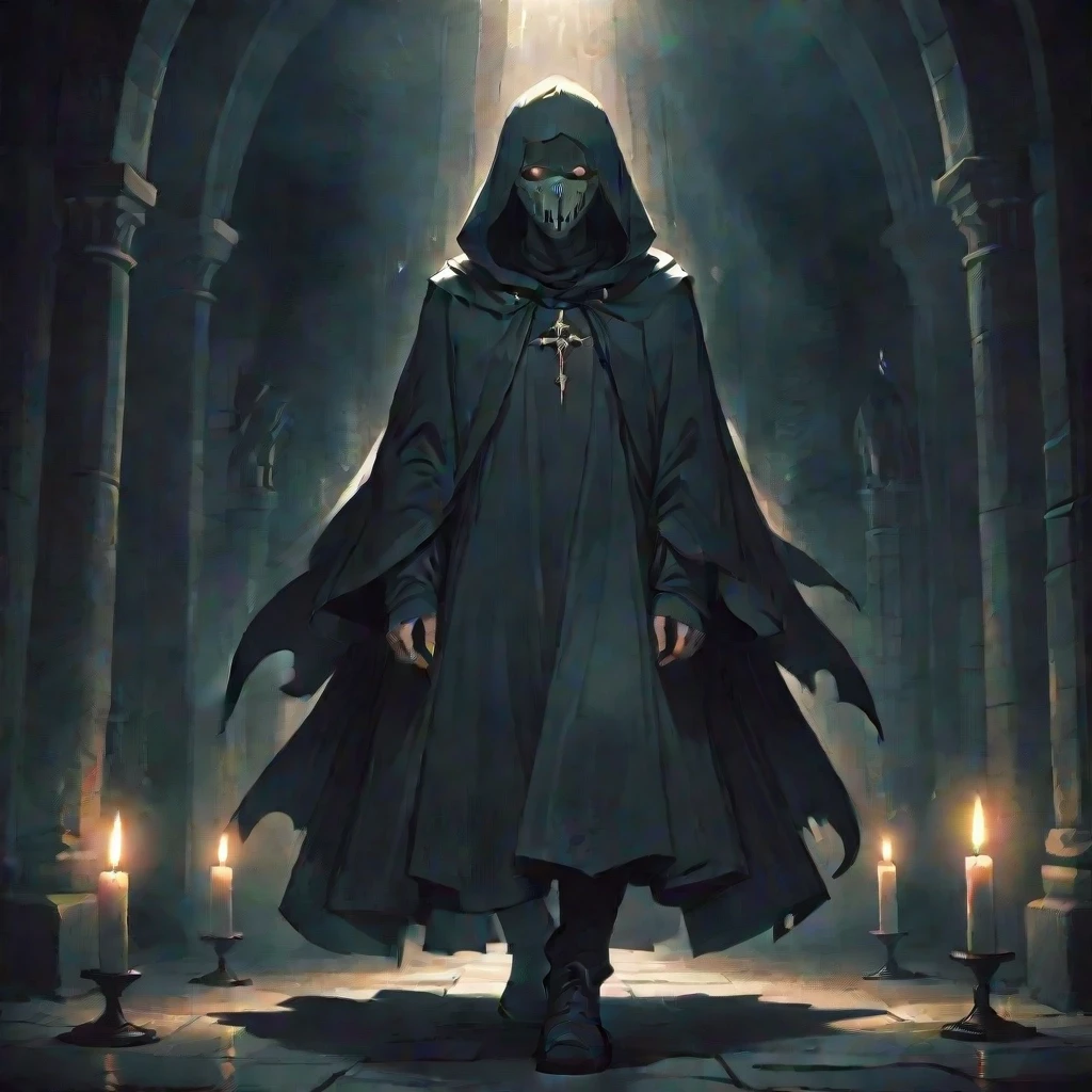 Under the vaults of an ancient medieval church, in the semi-darkness, by the lit candles, stands a mysterious man in a long, ankle-length cloak, a hood thrown over his head, his…