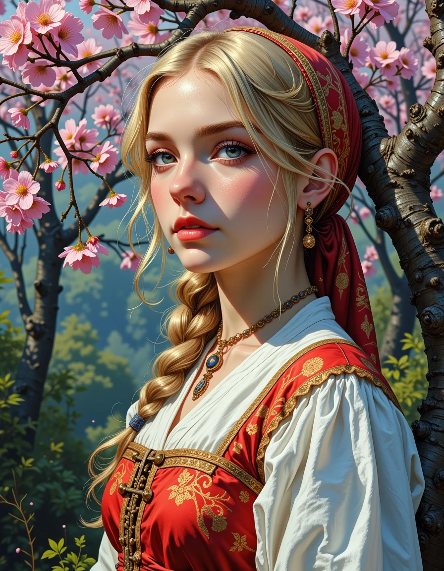 Russian Russians: A detailed portrait of a young woman of Slavic appearance from the 16th century in a traditional long Russian sundress and a traditional Russian cocoanut…