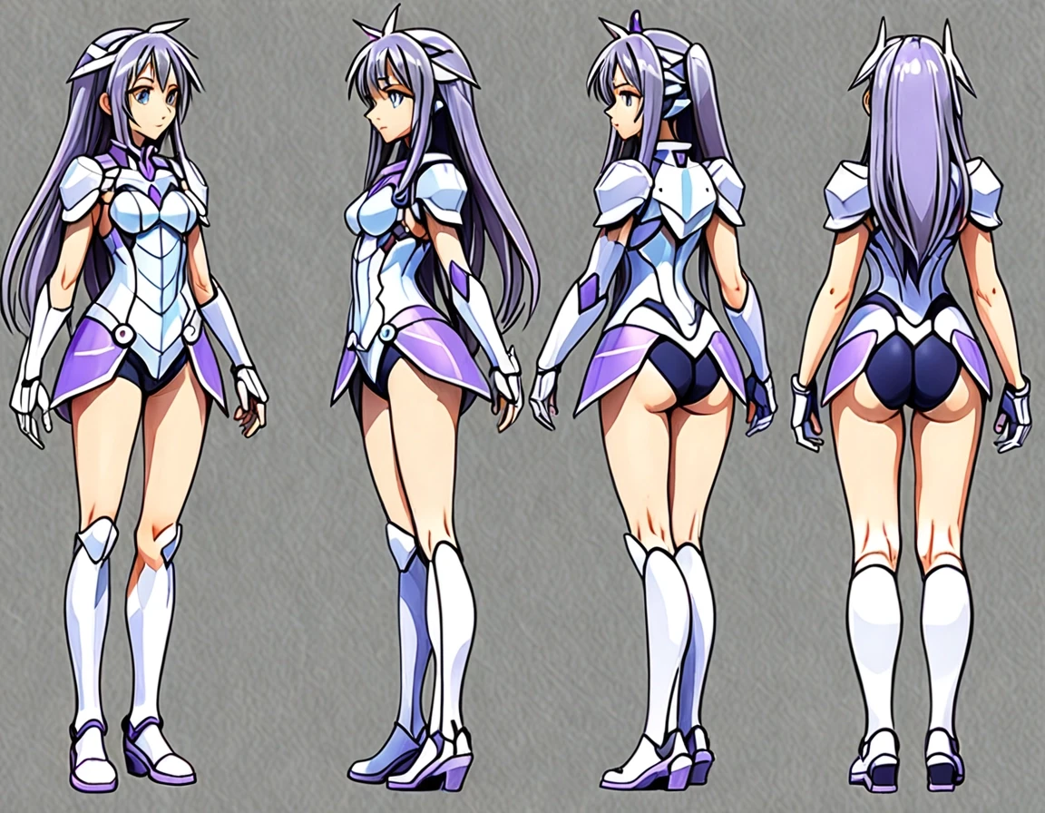 character sheet, front view, back view, side view, general view. Grey background, Neptunia-woman — работа пользователя Яростный Иней