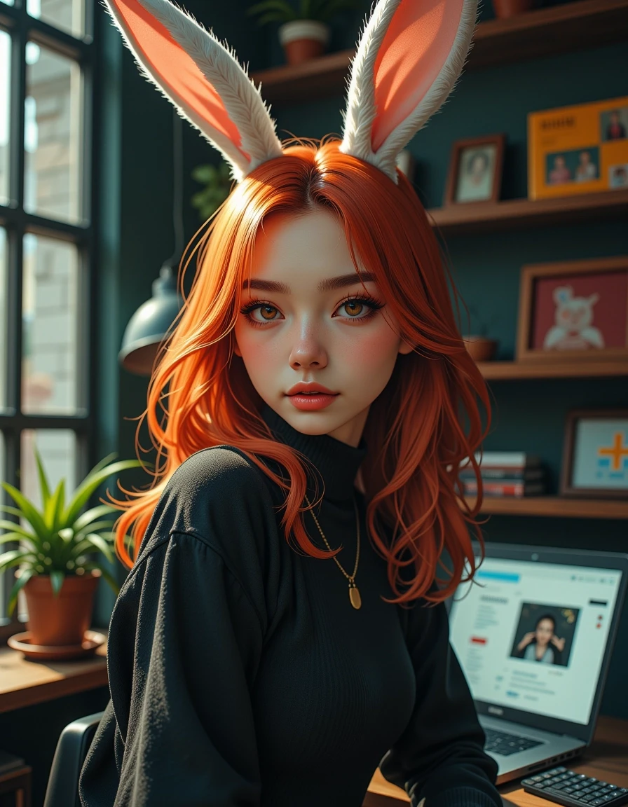 Add the bunny ears to that pic,make her more human.Not asian.Red hair,Caucasian,europianPhantasmagoric — работа пользователя Глубинный Шаман