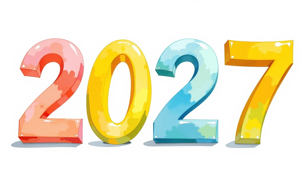 17) Крупные, чёткие объёмные цифры «2027» на изолированном чистом белом фоне. Каждая цифра «2», «0», «2», «7» написано идеально правильно и разборчиво. Мягкие округлые формы.…