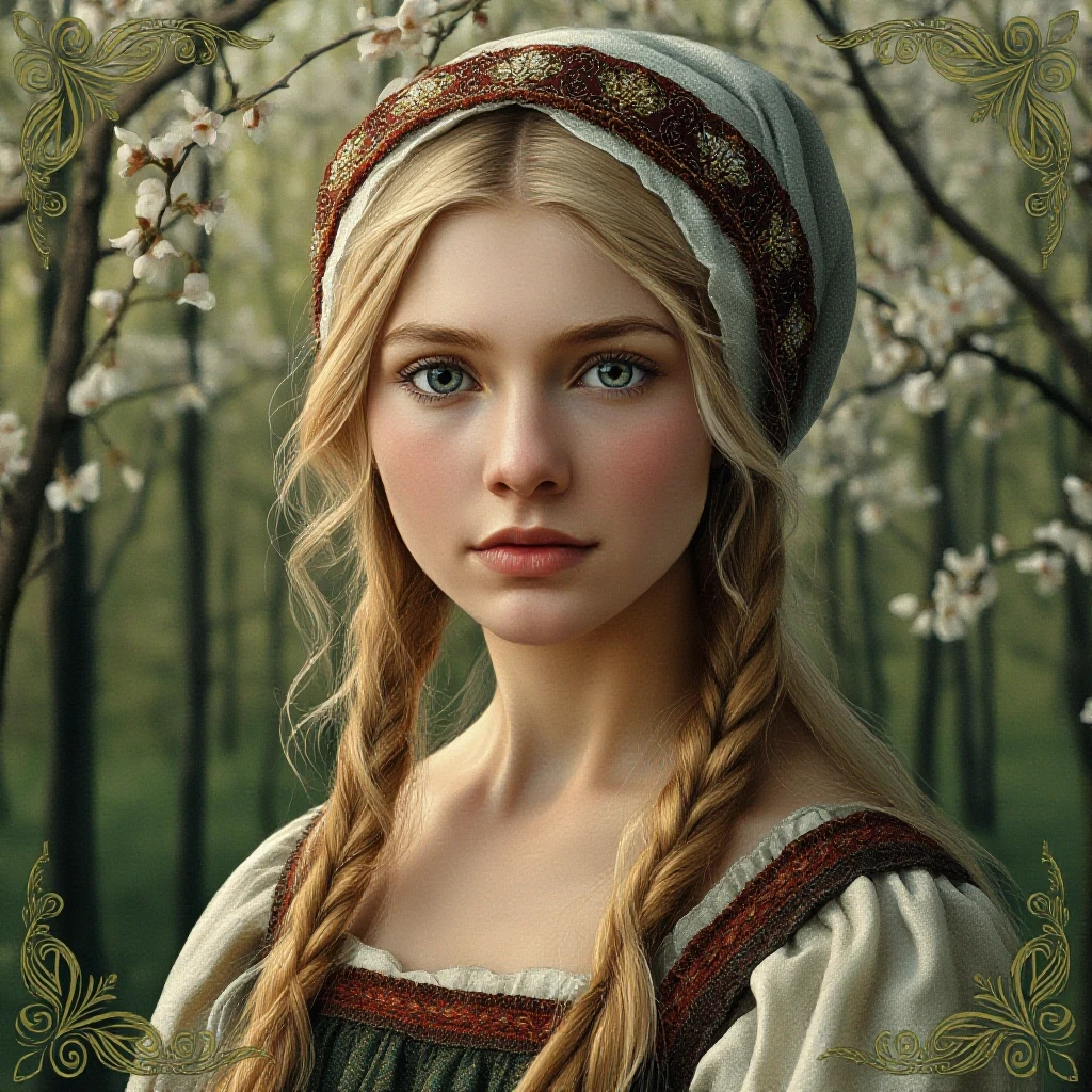 Russian Russians: A detailed portrait of a young woman of Slavic appearance from the 16th century in a traditional long Russian sundress and a traditional Russian cocoanut…