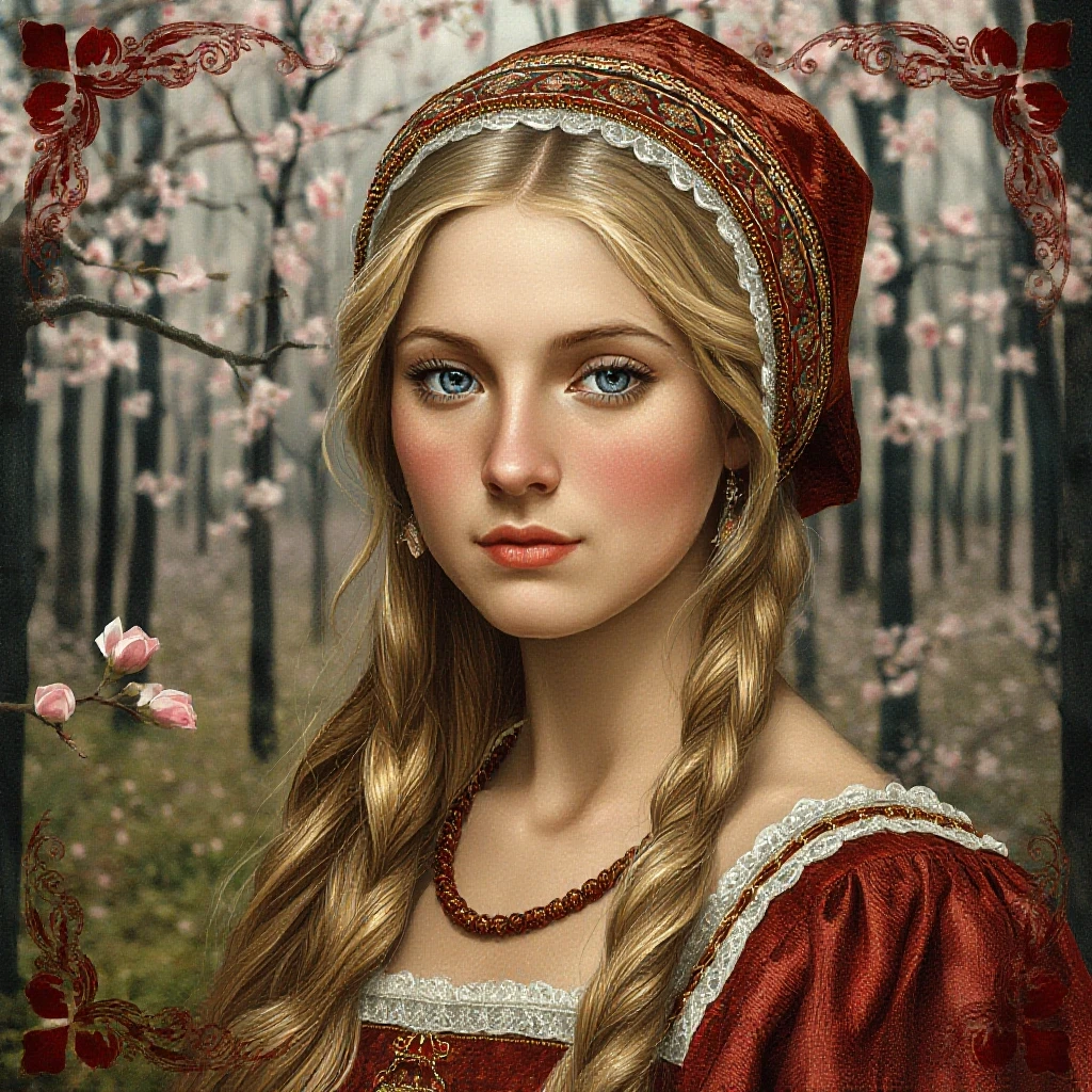 Russian Russians: A detailed portrait of a young woman of Slavic appearance from the 16th century in a traditional long Russian sundress and a traditional Russian cocoanut…
