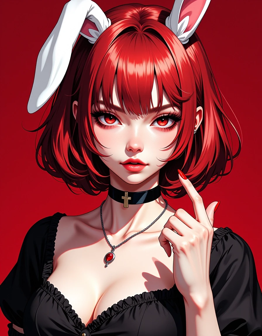 Add the bunny ears to that pic,make her more human.Not asian.Red hair,Caucasian,europian — работа пользователя Глубинный Шаман
