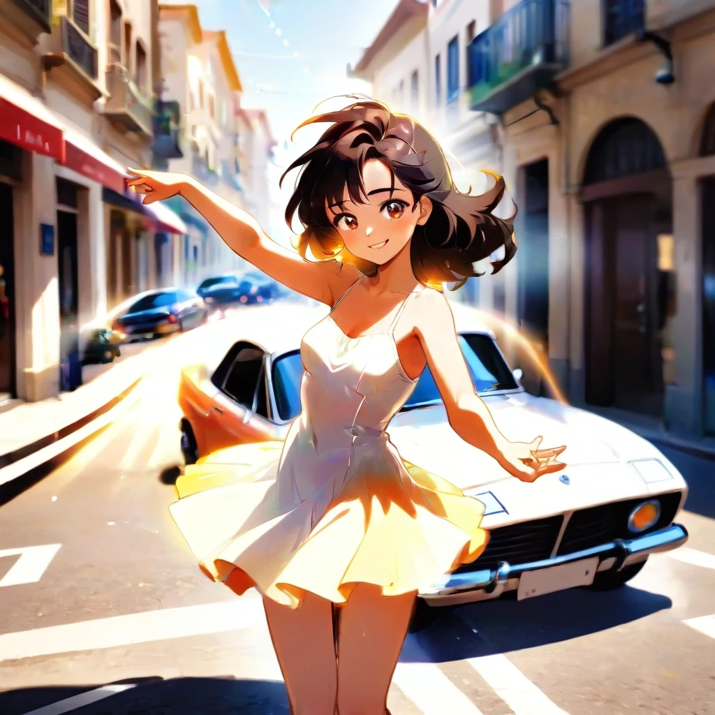 Pretty brazil girl is dancing at the street. Around she expensive car. Bright and sunny. Lots of pleasant light and warm tones. — работа пользователя Искрящаяся Лава