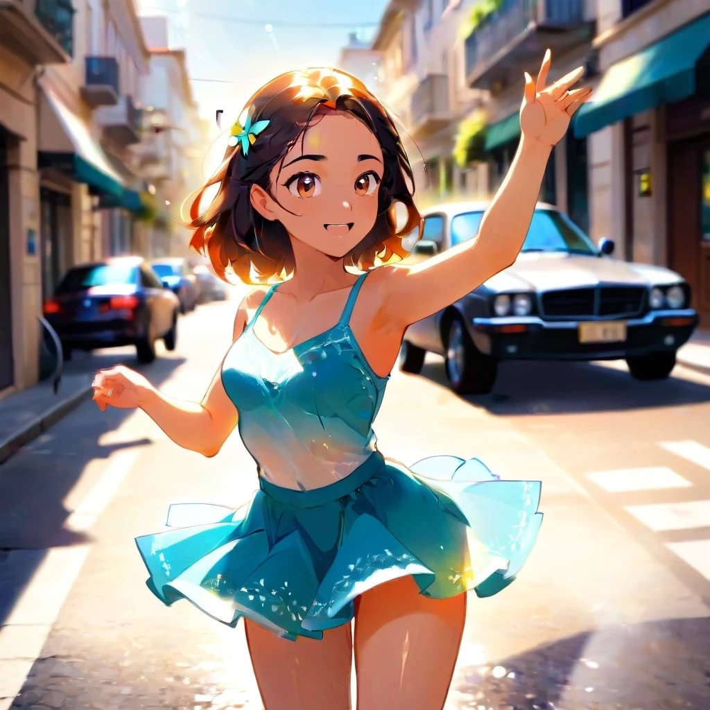 Pretty brazil girl is dancing at the street. Around she expensive car. Bright and sunny. Lots of pleasant light and warm tones. — работа пользователя Искрящаяся Лава