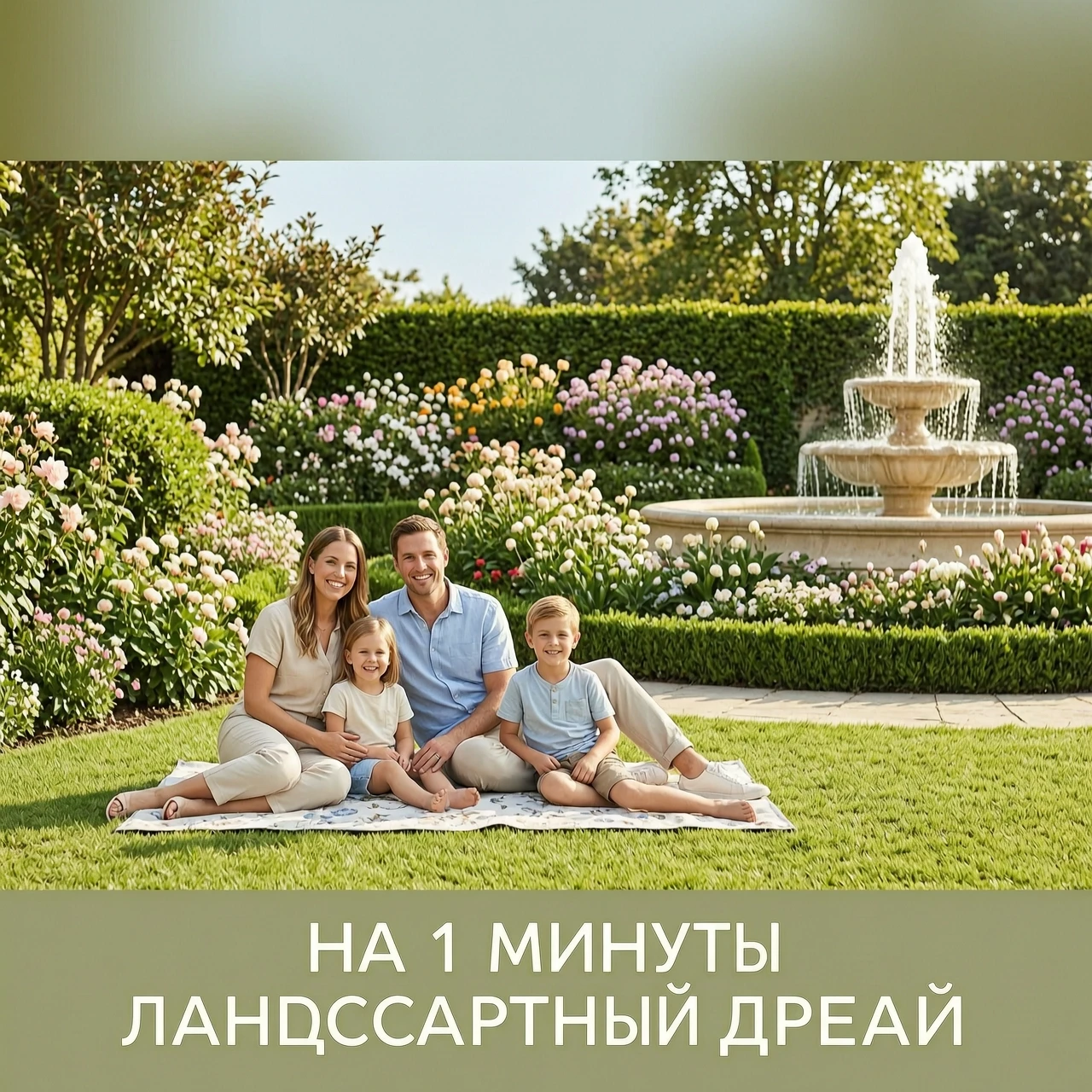 Create a one-minute video on the topic of landscape design. A young, happy family with children is relaxing in a beautiful, well-maintained recreational area. There is abundant…