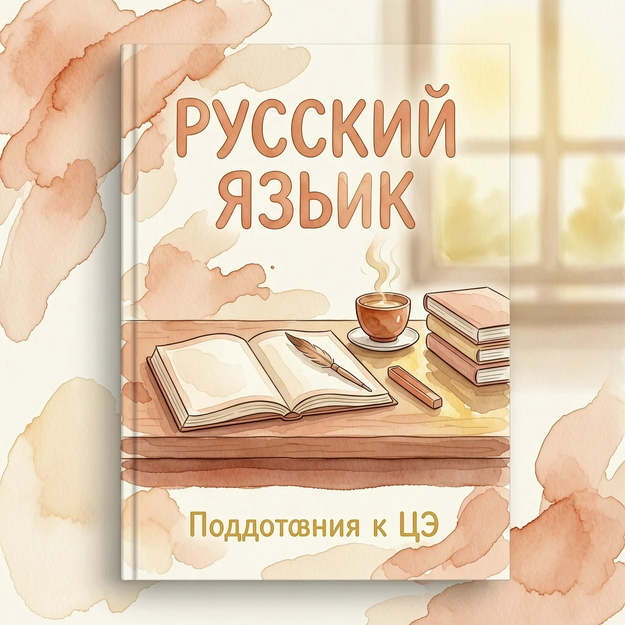 Концепция обложки для тетради по русскому языку (подготовка к ЦЭ) Обложка выполнена в мягкой акварельной технике с эффектом мокрой бумаги и размытыми, плавными краями,…